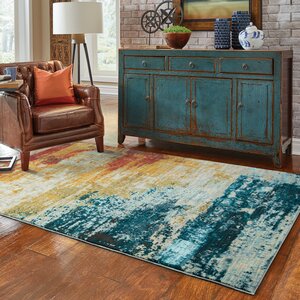 Haugan Abstract Blue/Red Area Rug