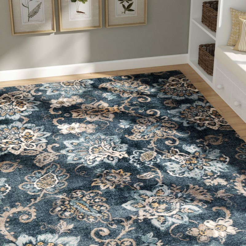 Charlton Home Rus Navy Blue Brown Area Rug Reviews Wayfair Rus Navy Blue Brown Area Rug