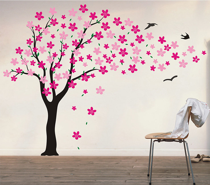 Pink Wall Decals pop decors drifting flowers and birds tree wall decal & reviews Pink Wall Decals pop decors drifting flowers and birds tree wall decal & reviews