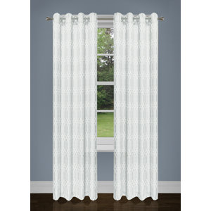 Lavoie Two Tone Damask Grommet Curtain Panels (Set of 2)