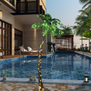 Fake Outdoor Lighted Palm Tree Wayfair Pre Lit Led 56 Light Palm Tree