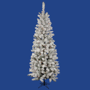 Flocked Pacific Pine 55 White Artificial Pencil Christmas Tree With 165 Multicolored LED Lights Stand Flocked Pacific Pine 55 White Artificial Pencil Christmas Tree With 165 Multicolored LED Lights Stand