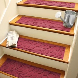 Aqua Shield Red Brittany Leaf Stair Tread (Set of 4)