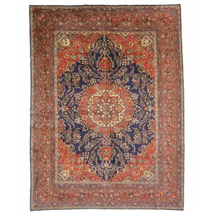Mashad Hand-Knotted Blue/Red Area Rug