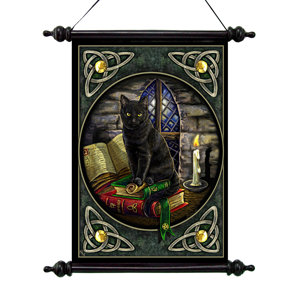 Cat and Books Canvas by Lisa Parker Wall Scroll Tapestry
