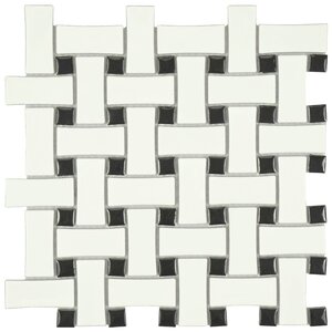Retro Basket Weave Random Sized Porcelain Mosaic Tile in Matte White/Black