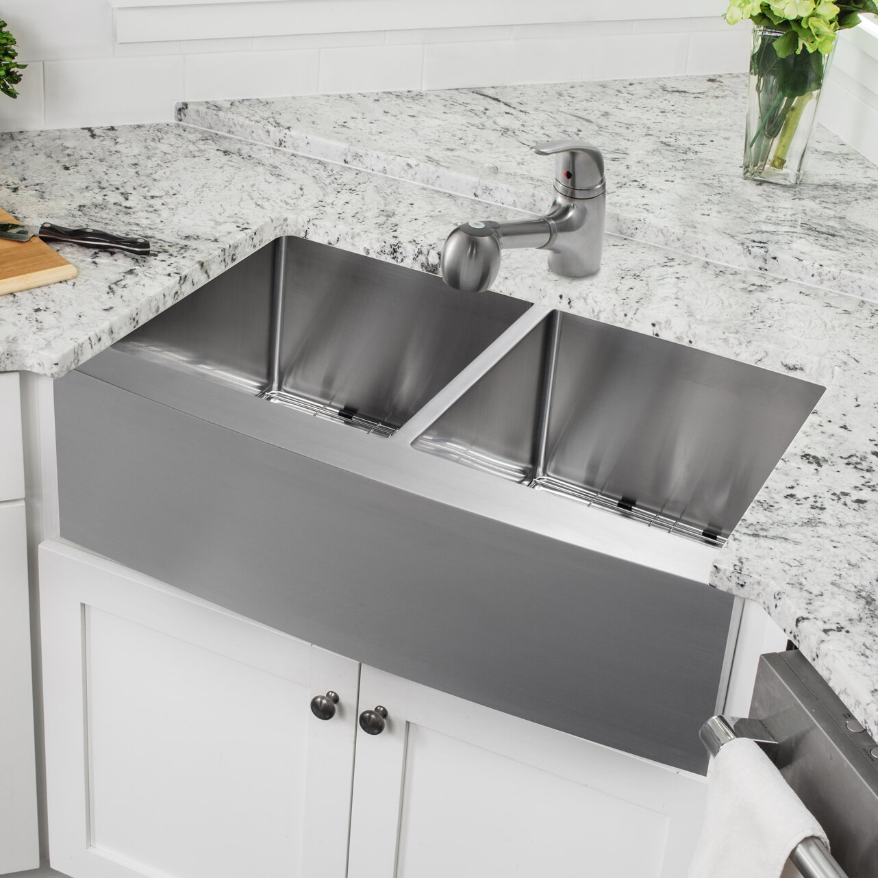 32 88 L X 20 75 W Apron Front 50 50 Stainless Steel Kitchen Sink With Faucet