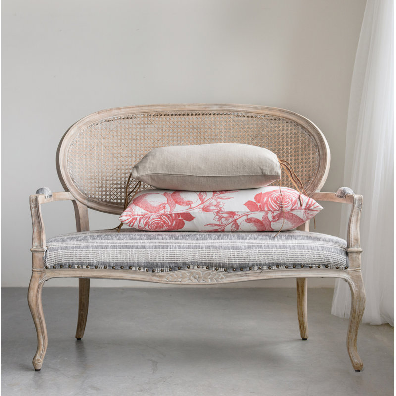 Jeanette Cane Back Mango Wood Striped Fabric Settee