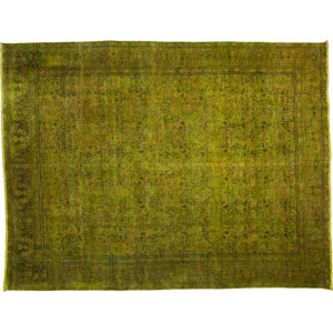 One-of-a-Kind Vintage Hand-Knotted Green Area Rug