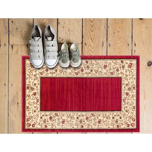 Dinah Terrazzo Border Red Floral Area Rug