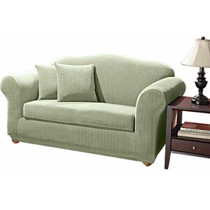 Stretch Pinstripe Box Cushion Sofa Slipcover