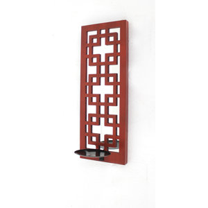 Vintage Metal Sconce Candle with Lattice Mirror (Set of 2)