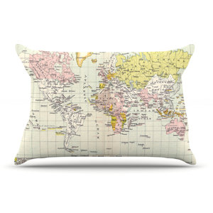 Catherine Holcombe 'Travel' World Map Pillow Case