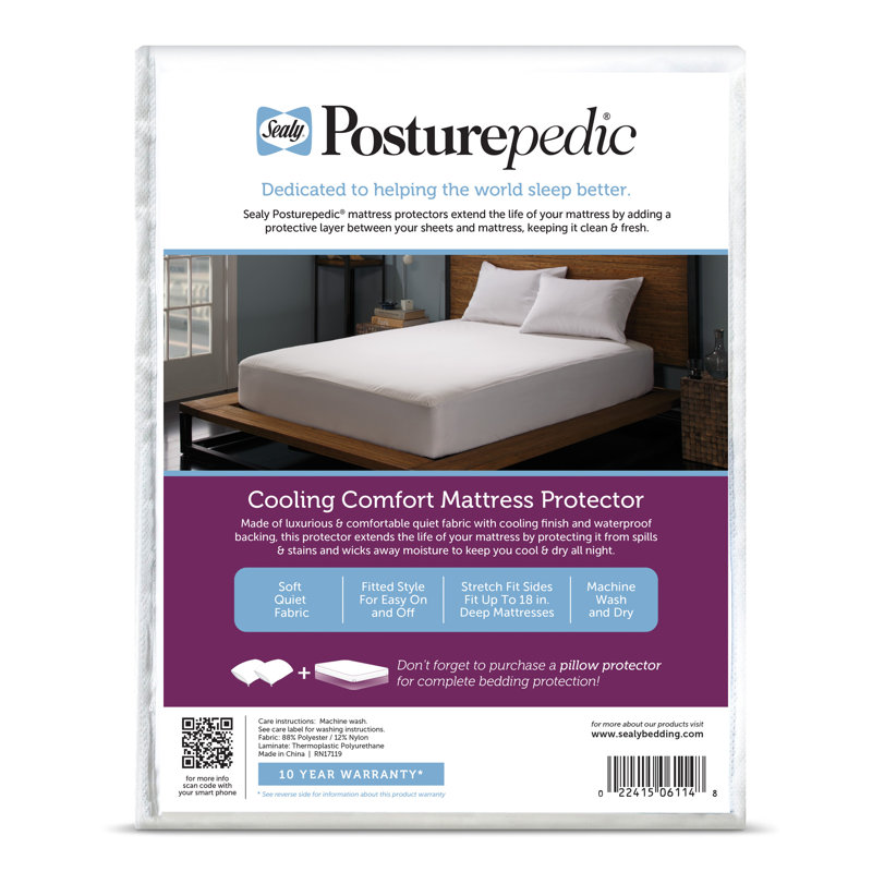 Sealy Posturepedic Cooling Comfort Fitted Hypoallergenic Waterproof Mattress Protector & Reviews