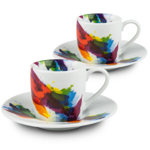 On Color-Flow Espresso Cups and Saucers (Set of 2)
