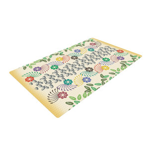 Famenxt Flowers and Leaves Pattern Abstract Geometric Green/Yellow Area Rug