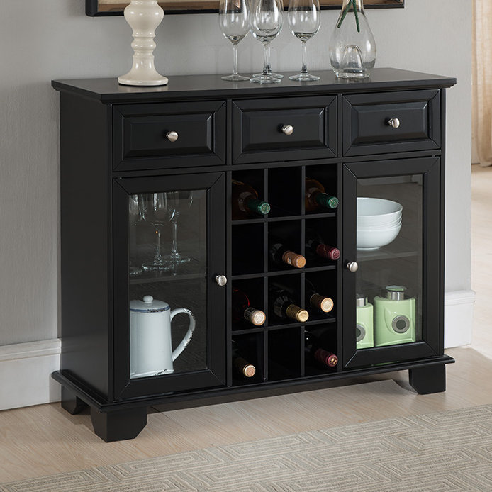 Three Posts Ross Wood Server with 12 Bottle Floor Wine