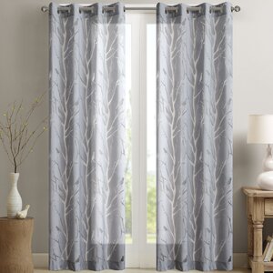 Givens Nature/Floral Semi-Sheer Grommet Single Curtain Panel