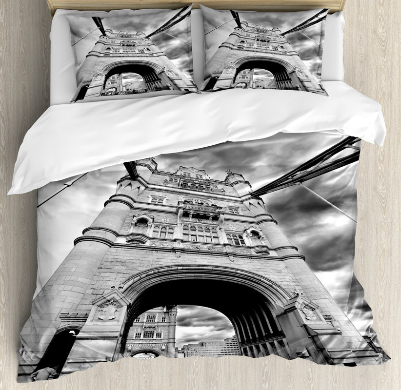 Ambesonne Tower Bridge London England Urban Street Traffic European Tower Bridge London England Urban Street Traffic European Historical Picture Duvet Set
