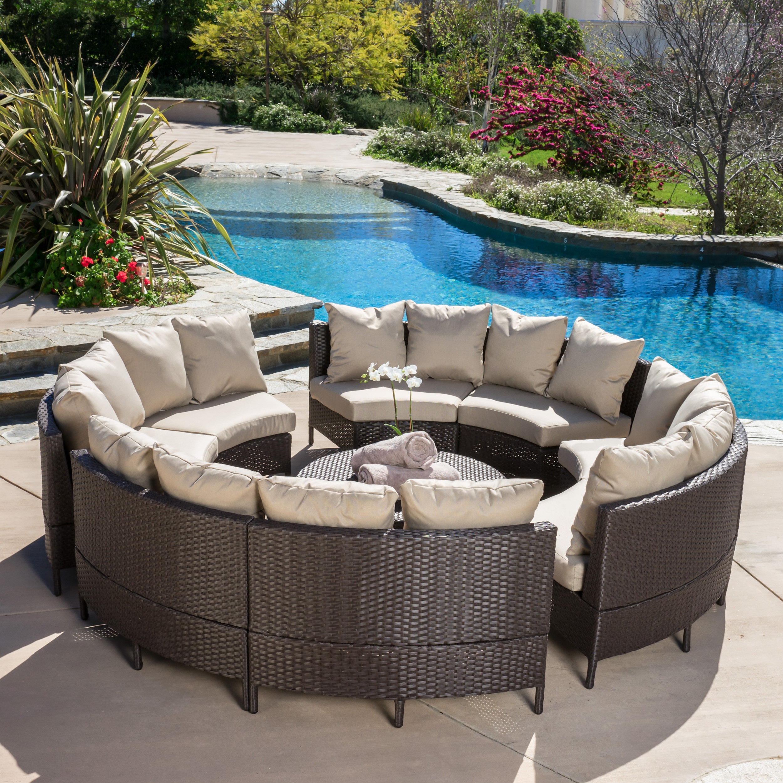 Beachcrest Home Sena 10 Piece Rattan Sectional Seating Group With Beachcrest Home Sena 10 Piece Rattan Sectional Seating Group With Cushions Reviews Wayfair