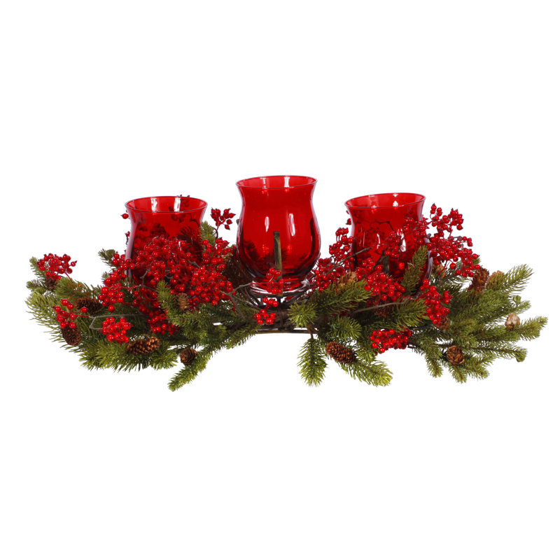 Jane Seymour Botanicals Angel Berry Centerpiece with 3 Votive Candle
