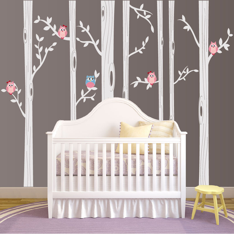 Innovative Stencils Nursery Birch Tree Wall Decal With Owl Birds Nursery Birch Tree Wall Decal With Owl Birds Forest