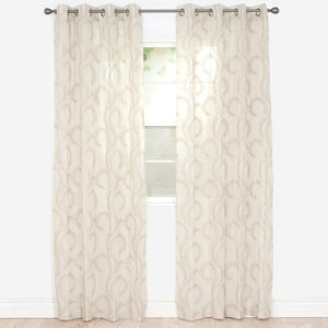 Fern Leaf Embroidered Nature/Floral Semi-Sheer Grommet Single Curtain Panel