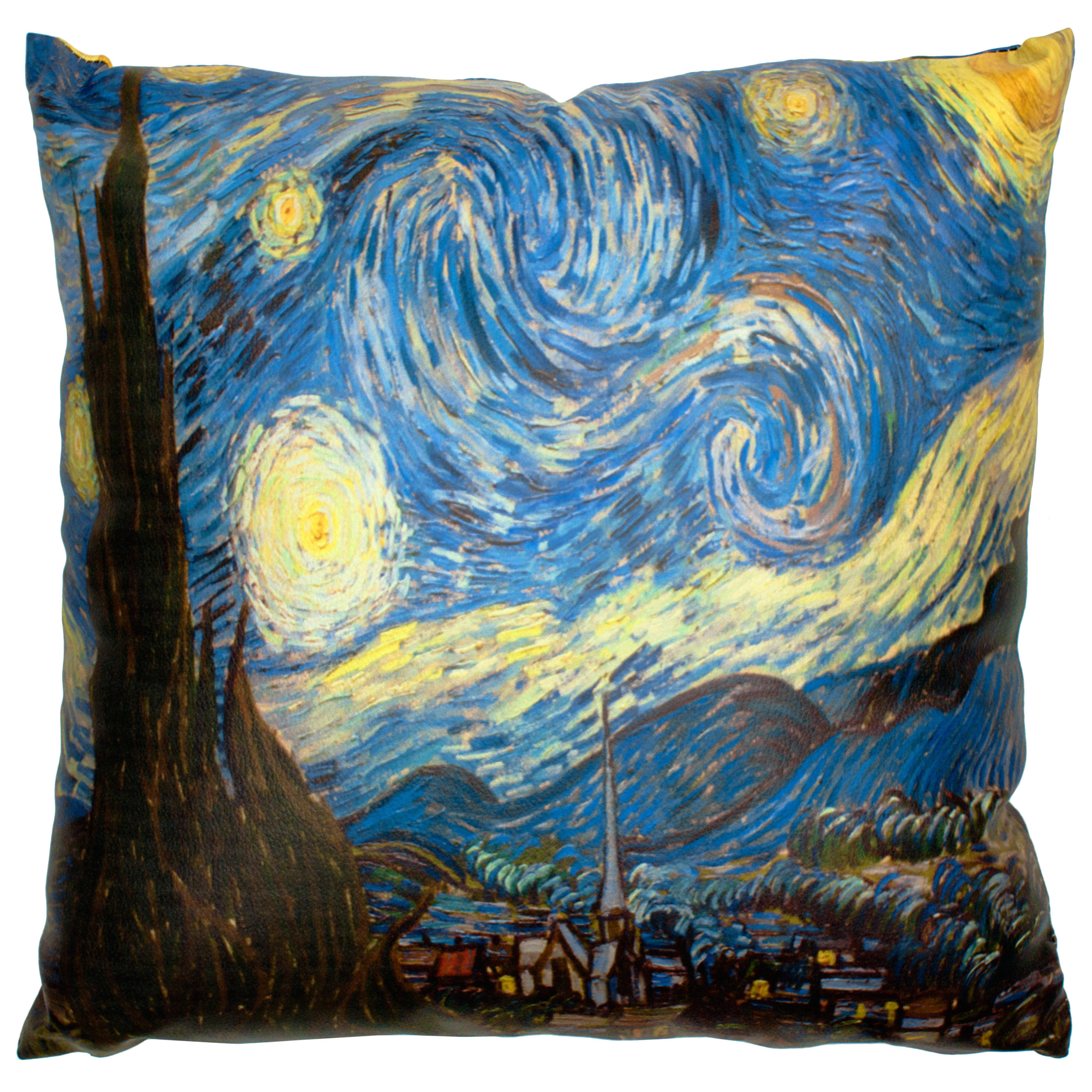 Oriental Furniture Van Gogh Starry Night Faux Leather Throw Pillow