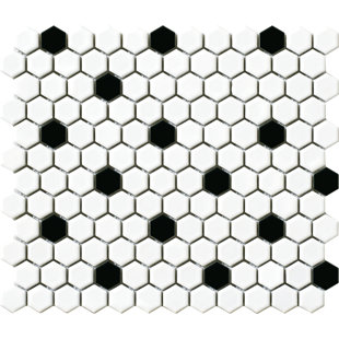 Vintage Black And White Tile Wayfair Vintage 1 X Porcelain Mosaic Tile In White Black Hexagon