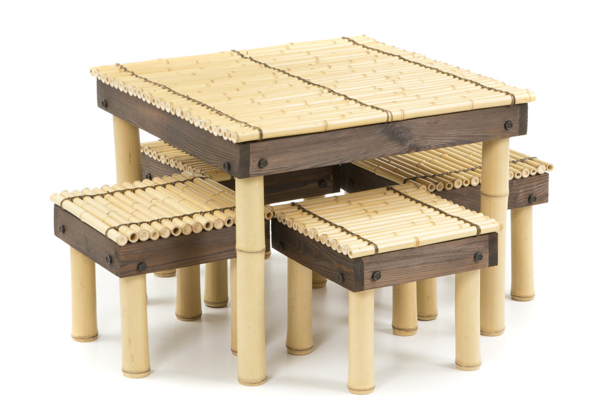 Oriental Furniture Zen Bamboo Coffee Table with Four Stools & Reviews