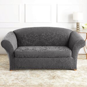 Stretch Jacquard Damask Box Cushion Loveseat Slipcover