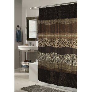 Shadai Faux Fur Trimmed Printed Shower Curtain