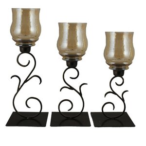 3 Piece Glass and Metal Hurricane Set