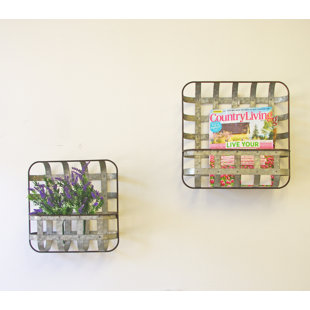 Galvanized Metal Wall Basket Wayfair Fallin Galvanized Woven Pocket Wall Storage Organizer With Basket Set Of 2