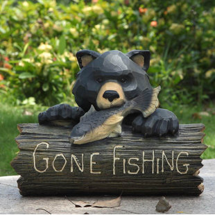 Bear Welcome Statue Wayfair Bear With Gone Fishing Sign Statue