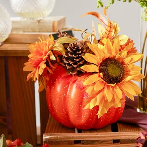 Autumn Harvest Artificial Pumpkin with Sunflowers Mums and Pine Cones Decoration