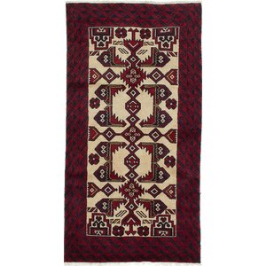 One-of-a-Kind Finest Baluch Wool Hand-Knotted Cream/Red Area Rug