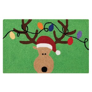 Reindeer Green Hooked Area Rug