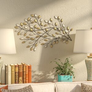 Champagne and Gold Metal Blowing Leaves Wall Du00e9cor