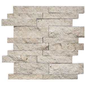 Ledgestone Splitface Random Sized Travertine Mosaic Tile in Ivory