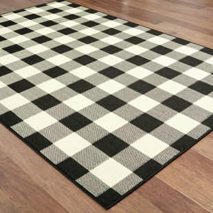 Area Rugs Joss Main Wiest Gingham Check Black Ivory Indoor Outdoor Area Rug