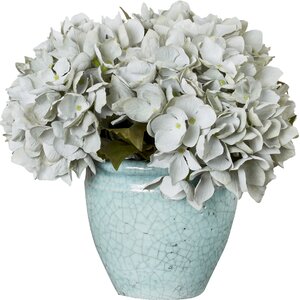 Blue Sea Foam Hydrangea Bouquet in Rustic Pot