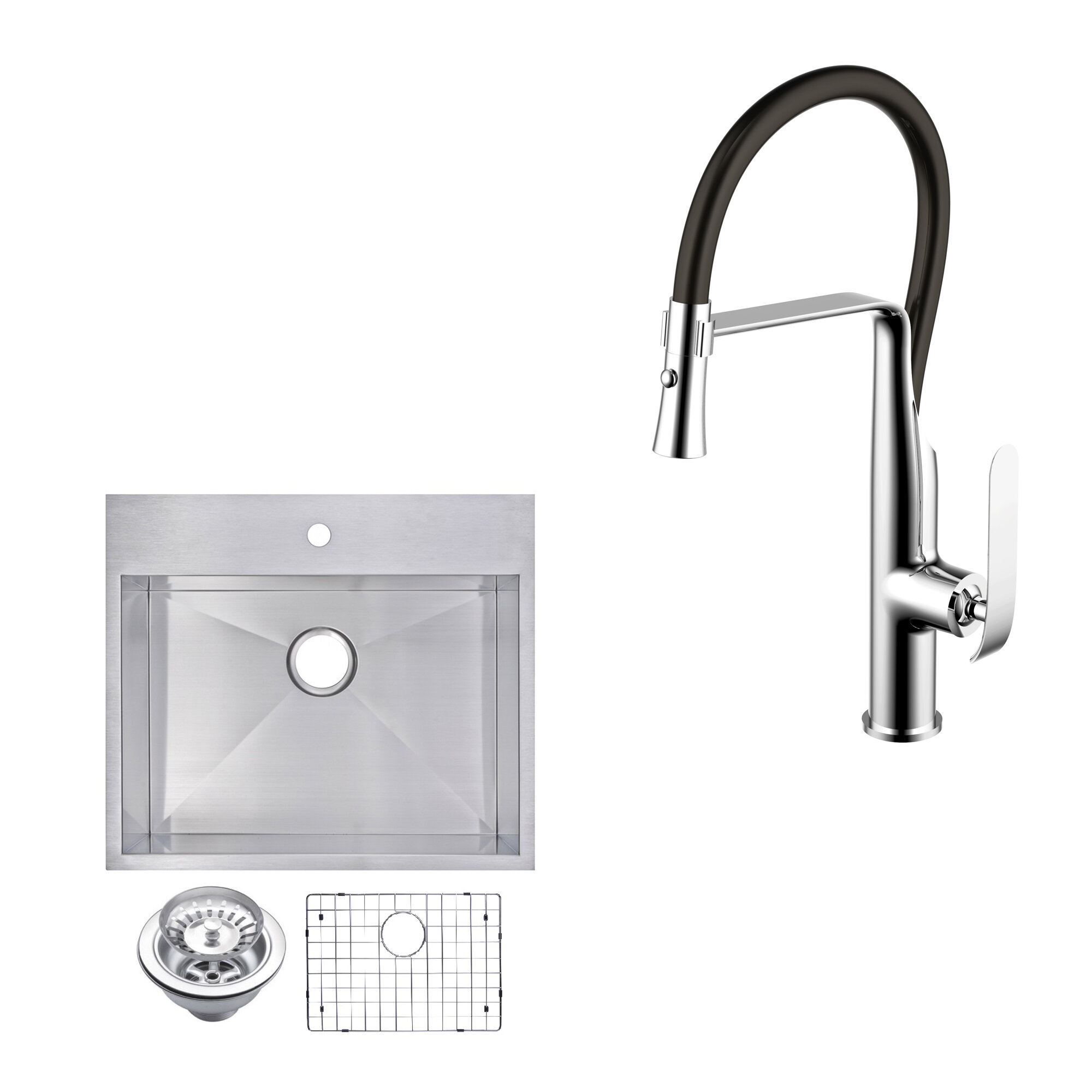 All In One Top Mount Stainless Steel 25 L X 22 W Drop In Kitchen Sink With Faucet