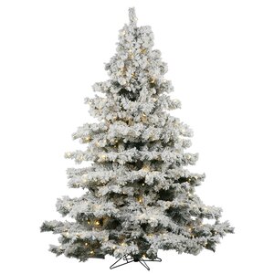 Flocked Alaskan 6.5' White Artificial Christmas Tree with 600 Dura-Lit Clear Lights with Stand