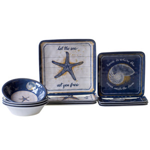 Calm Seas Heavy Weight Melamine 12 Piece Dinnerware Set, Service for 4