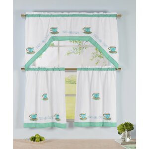 Tea Time 3 Piece Embroidered Kitchen Valance and Tier Set