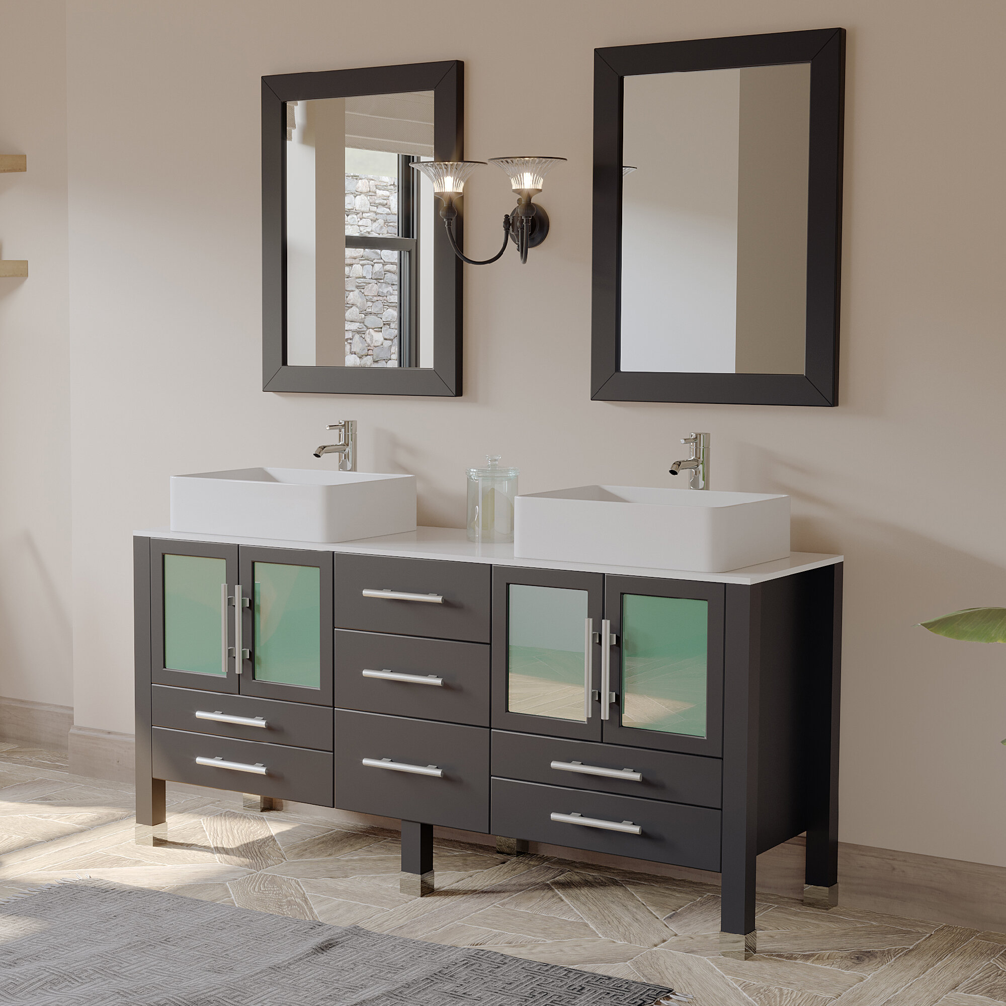 cambridge plumbing aspen 64" double bathroom vanity set with mirror