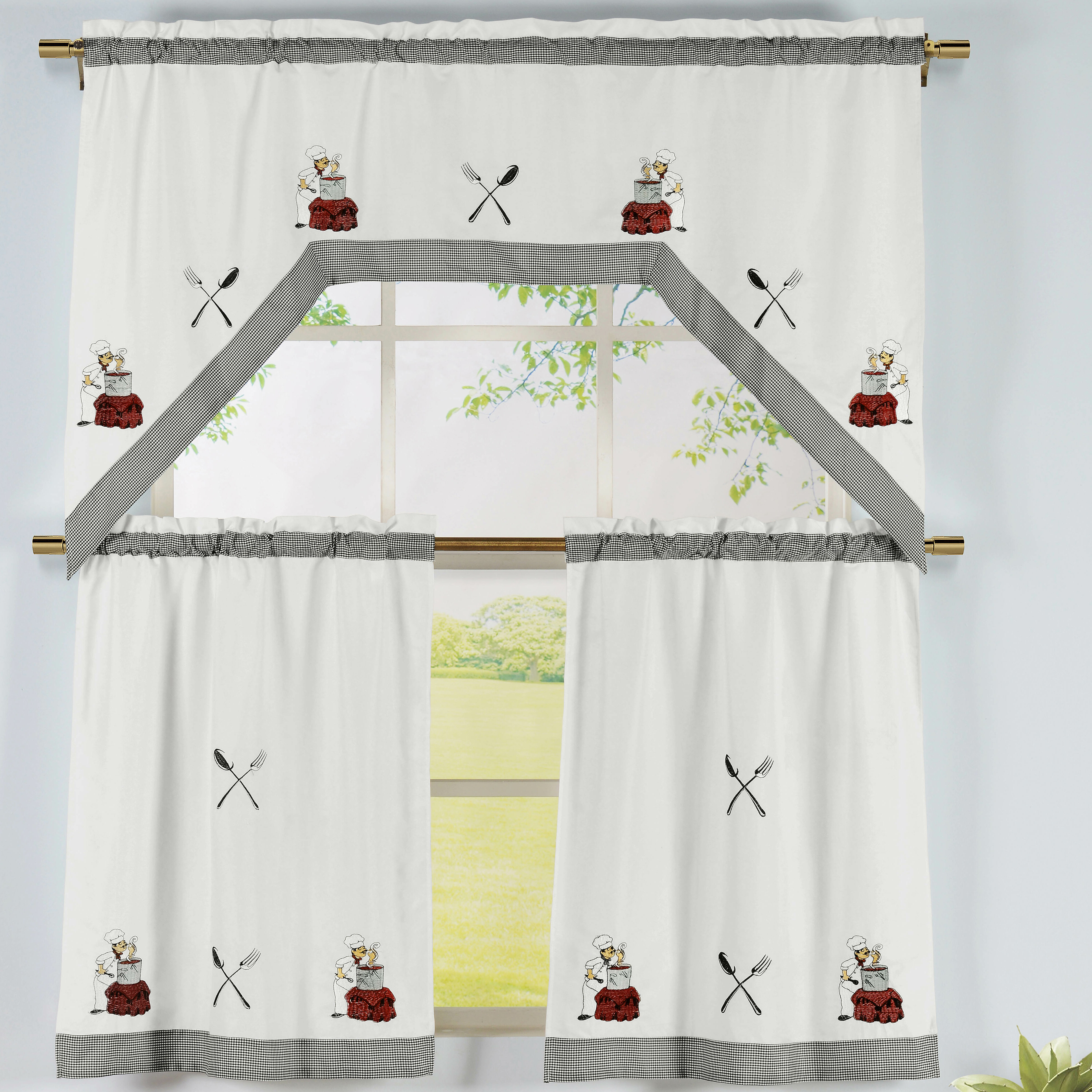 Window Elements Savory Chef 3 Piece Embroidered Kitchen Valance And