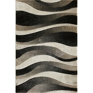 Kathrine Hand Carved Waves Black/Gray Area Rug