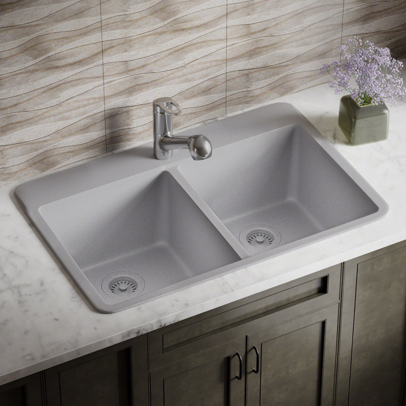 MRDirect Granite Composite 33" L x 22" W Double Basin Drop ...
